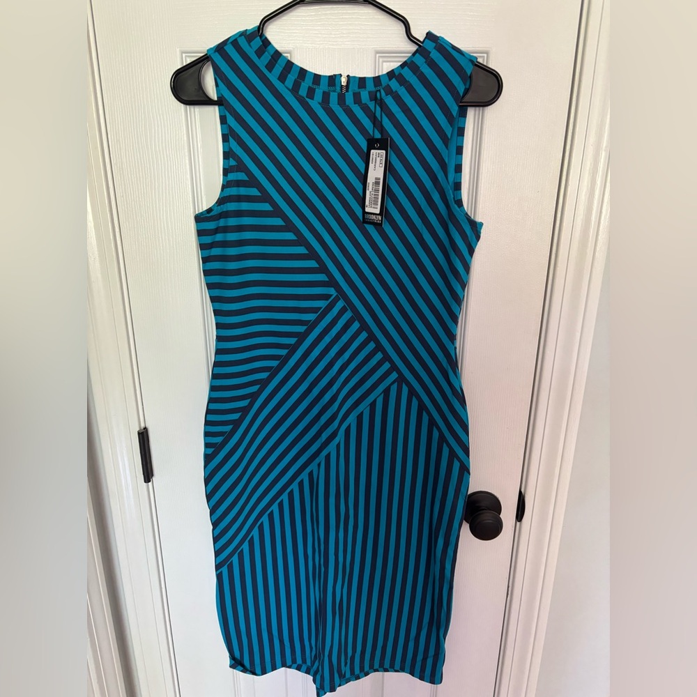 Brooklyn Industries Teal and Black Striped Mini Dress
